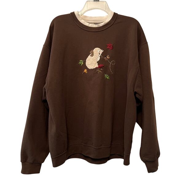 Vintage Fall leaves cat theme brown pullover sweatshirt Grannycore - Picture 1 of 8